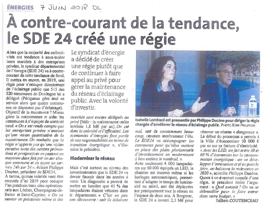 CREATION REGIE EP SDE 24 ARTICLE DL 7 JUIN 2018